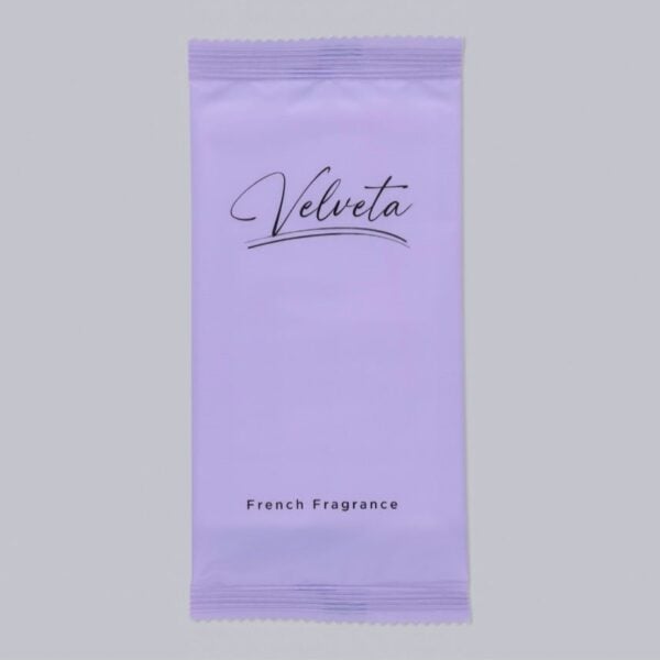 Velveta purple nonwoven wet wipe with French fragrance – single sachet packaging